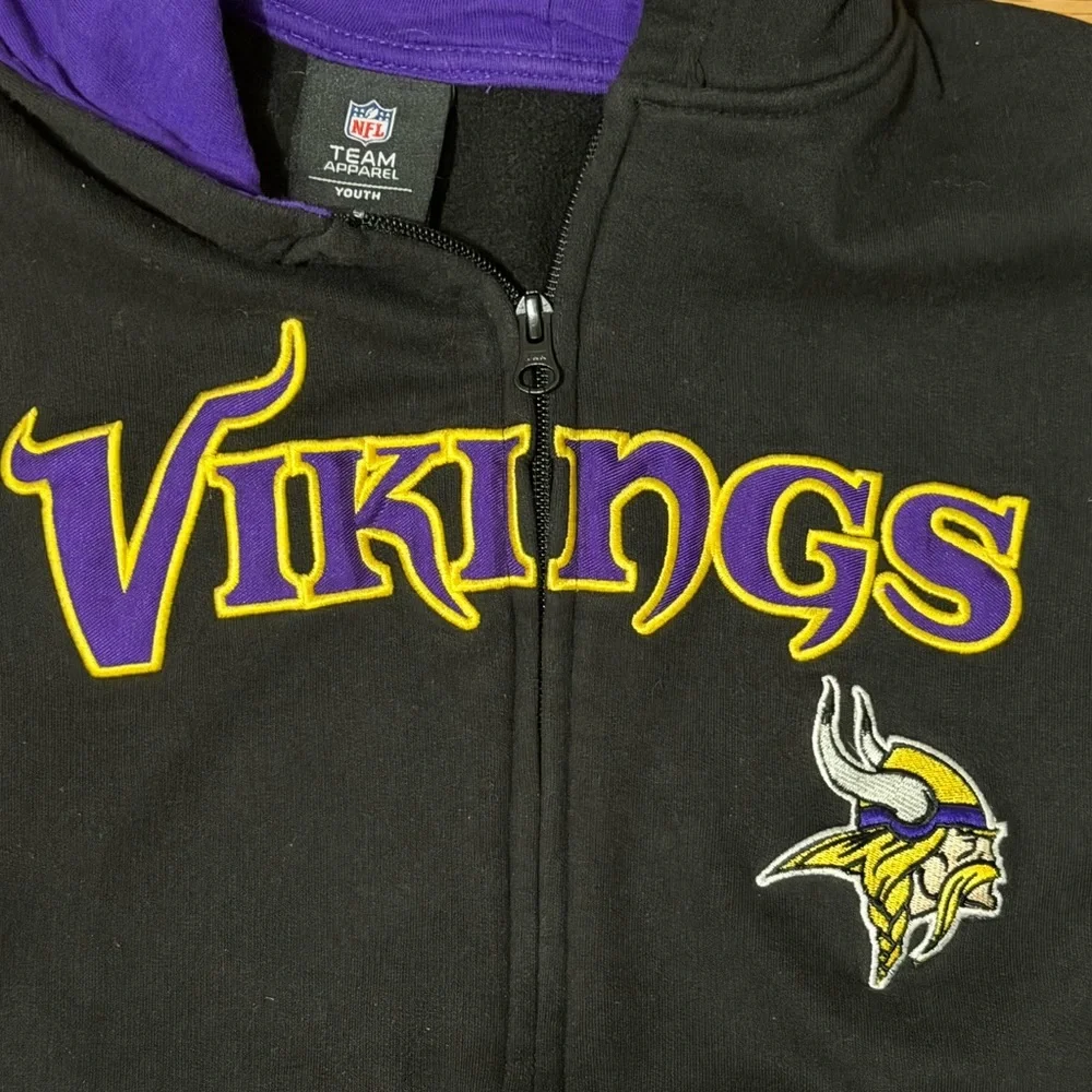 NFL Minnesota Vikings Youth Full Zip Hoodie Sweatshirt L/G 14–16 Black Purple